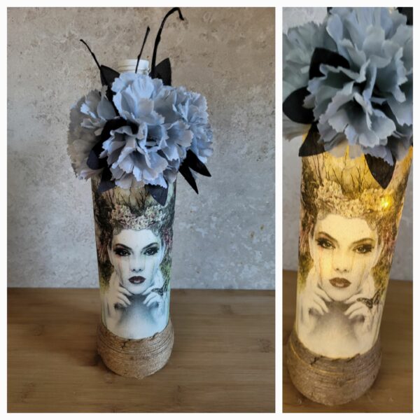 Upcycled Decoupaged Decorated Light Up Bottle – Mystical Fairy - main product image