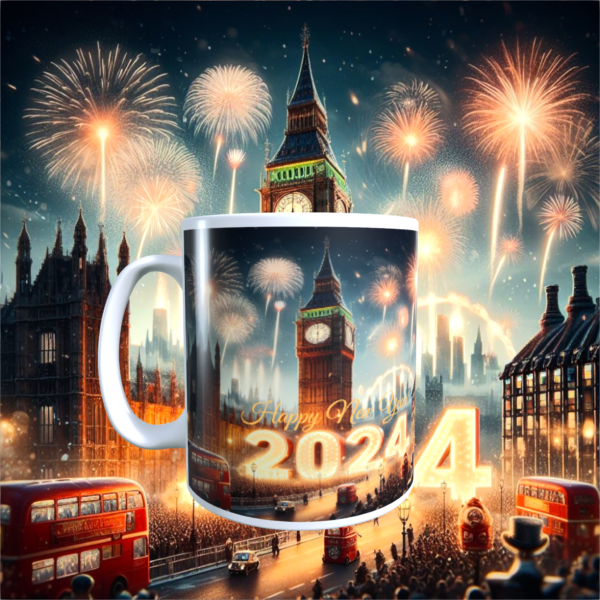 Happy New Year 2024 UK Celebrations ceramic london art tea coffee mug cup 11oz - product image 4