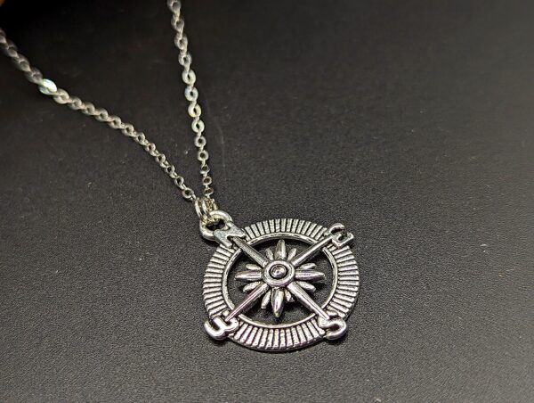 Silver Nautical Charm Necklace, Compass, Black Rope Cord Jewellery - product image 3