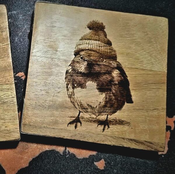 Christmas Robin engraved wooden coaster - main product image