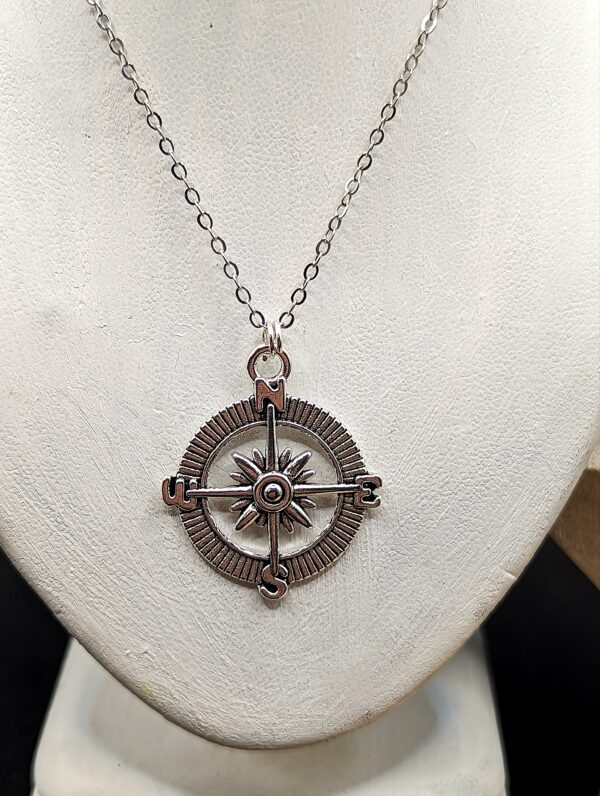 Silver Nautical Charm Necklace, Compass, Black Rope Cord Jewellery - product image 4