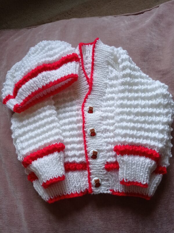 Lovely soft mint green and white cardigan and beanie hat - product image 2