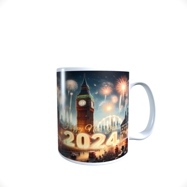 Happy New Year 2024 UK Celebrations ceramic london art tea coffee mug cup 11oz - main product image