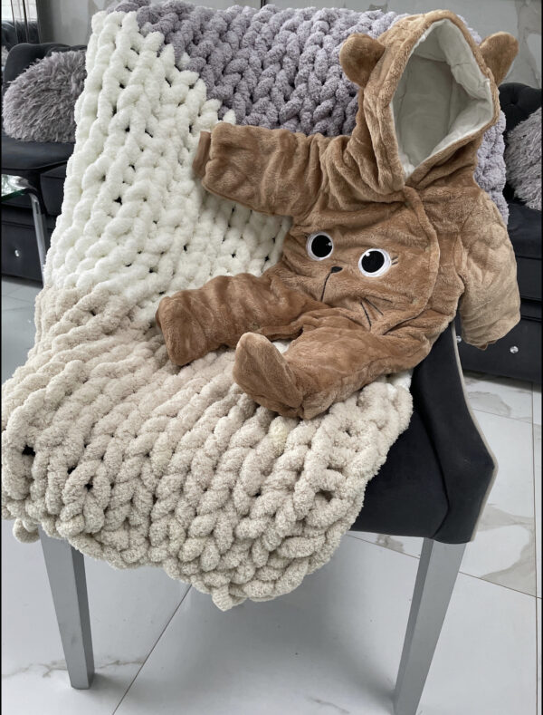 Chunky Knit Handmade Baby Blanket – Grey, White and Beige - product image 3