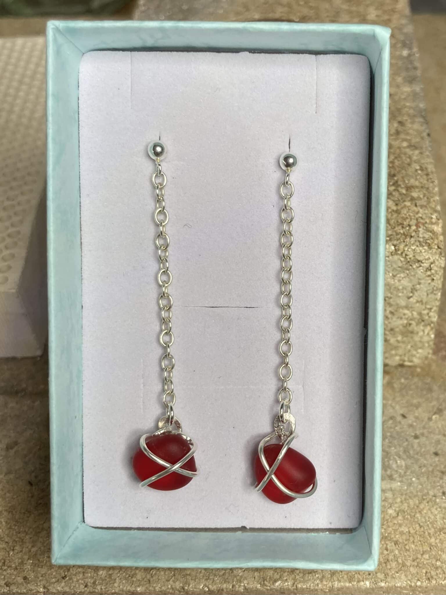 Tumbled glass and Sterling silver earrings - main product image