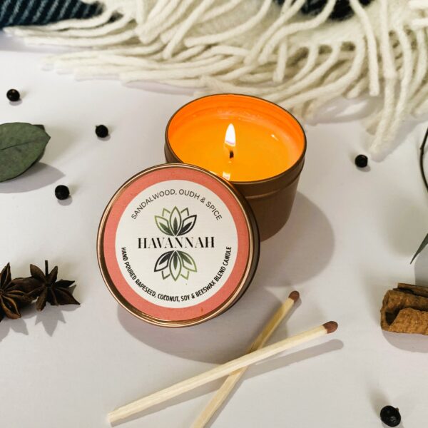 Sandalwood Oudh & Spice Beeswax Blend Tin Candle - main product image