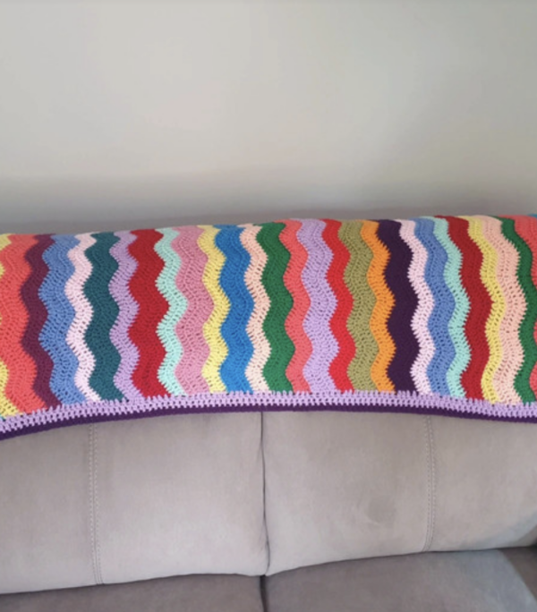 Handmade crochet ripple stripe lap blanket .Size 52″x38″ ( 132cm x 96.5cm ) New. Vintage look - product image 3