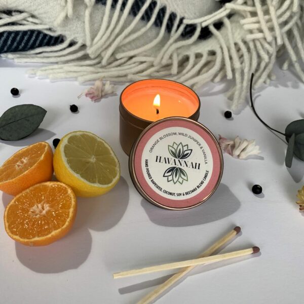 Orange Blossom, Wild Juniper & Vanilla Beeswax Blend Tin Candle - main product image