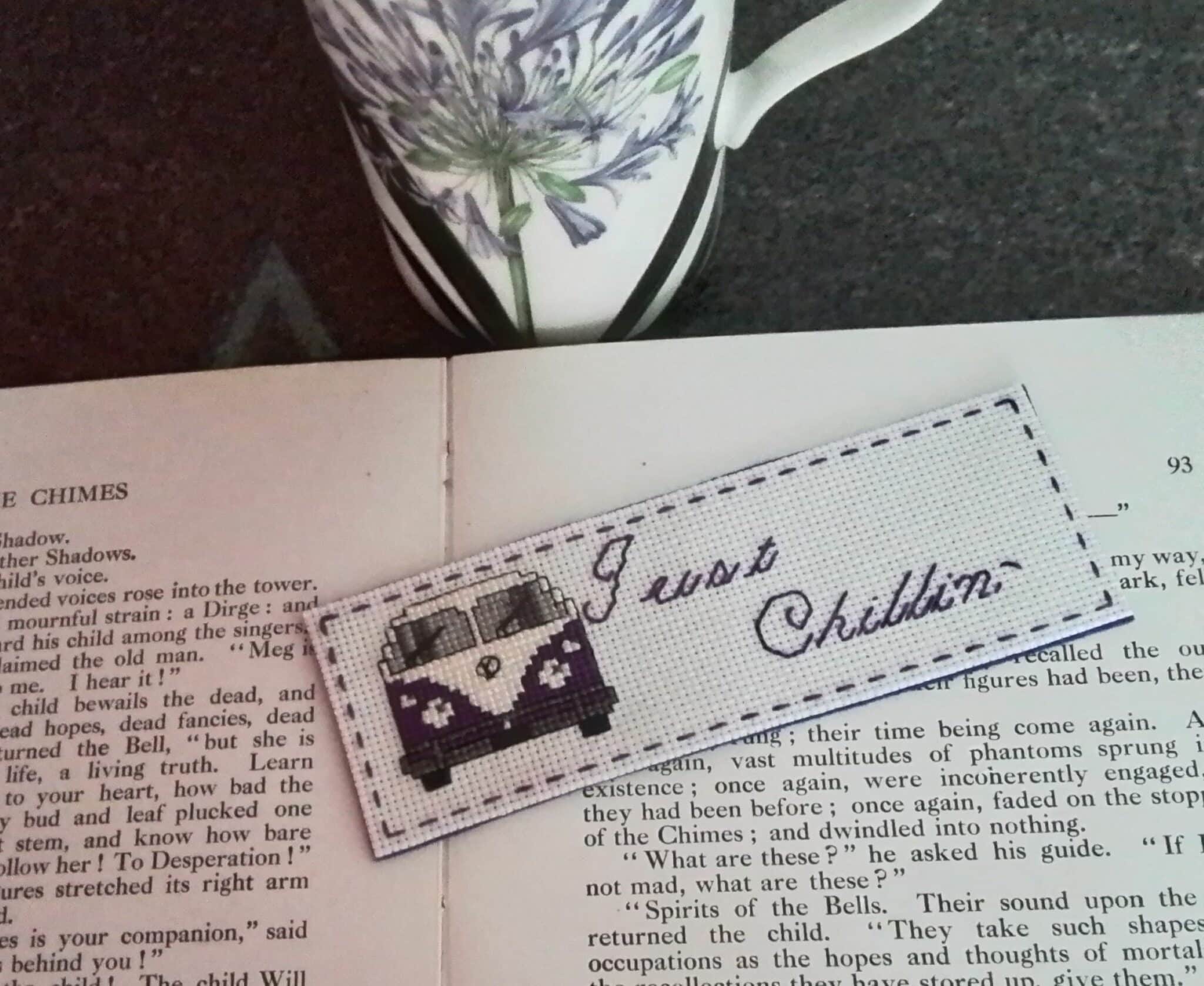 Purple Camper Van Cross Stitch Bookmark “Just Chillin’ “ - main product image