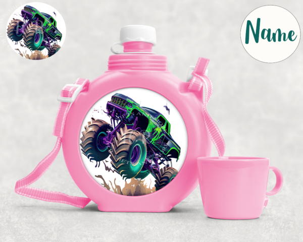 Personalised Monster Truck Blue or Pink Water Bottle - main product image