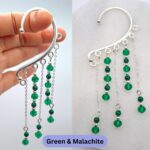 Ear Wrap Cuff Dainty Bead Dangle Silver No Piercing Earring Malachite Amethyst Gemstone Bridal Gold