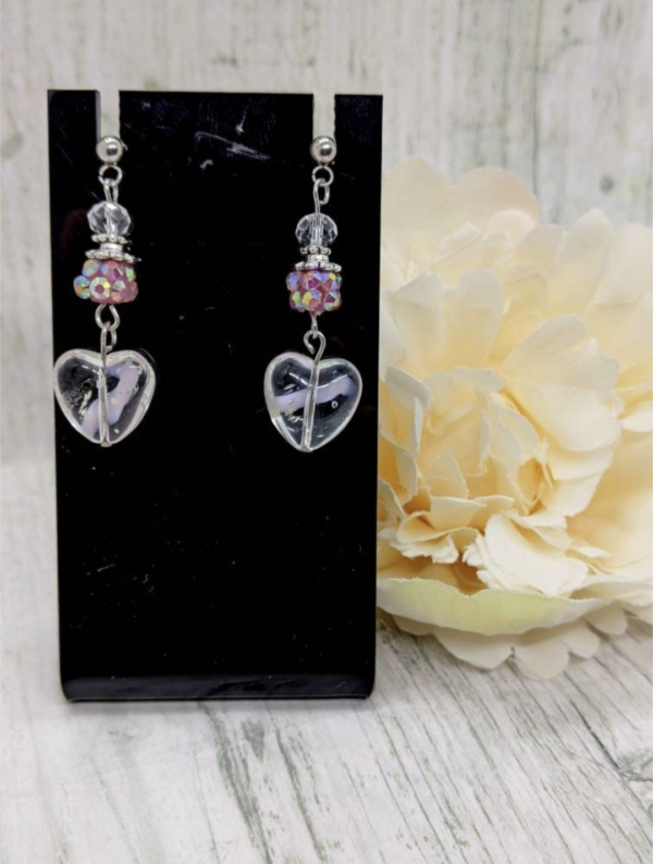 Glass Heart and Czech Crystal Drop Earrings - product image 2