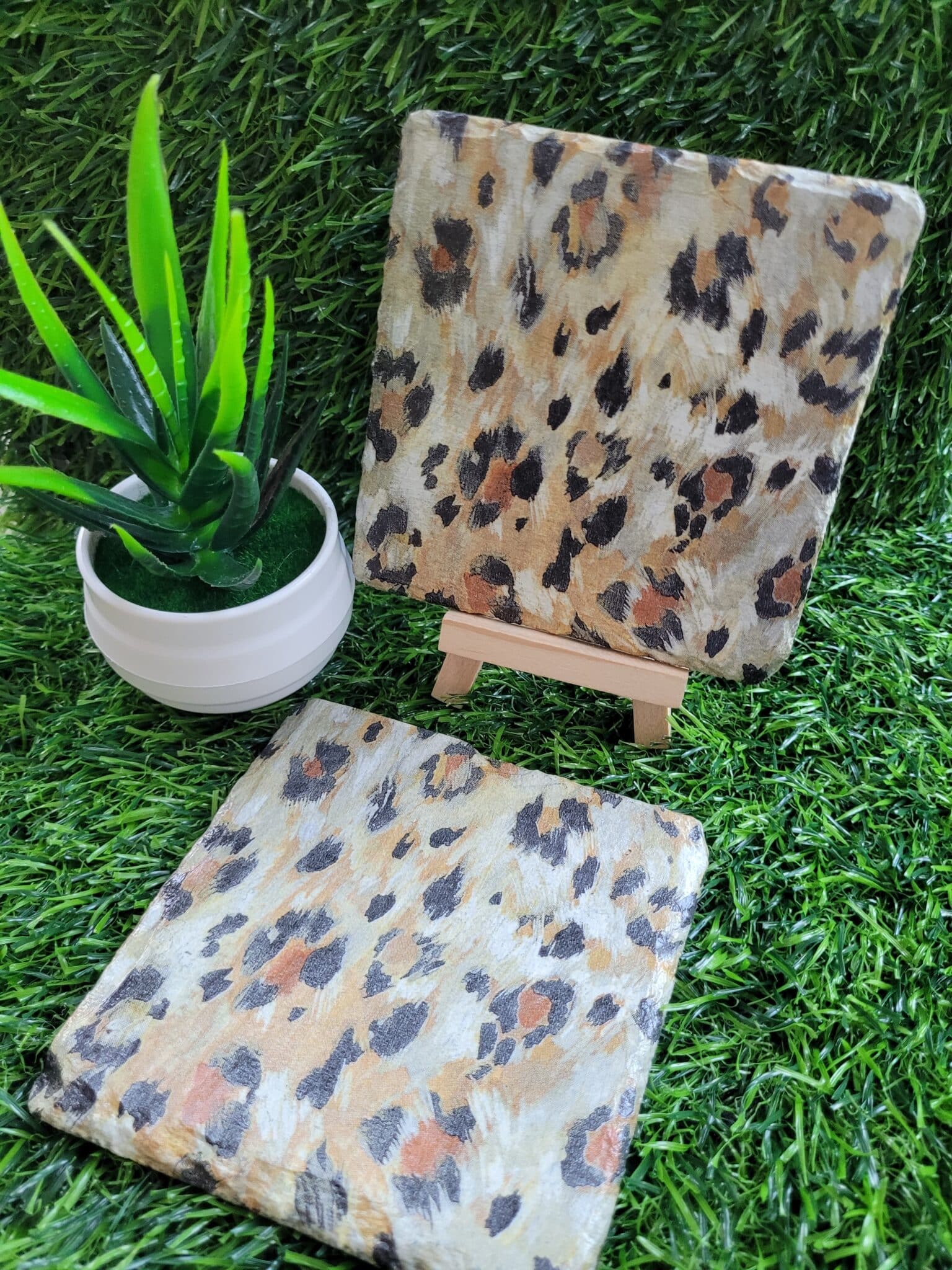 Decoupaged Slate Coasters – Animal Print – Set of 2 - main product image
