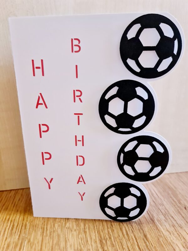 Personalised Handmade Football Fan Happy Birthday Card, made to match team colours, with envelope - main product image