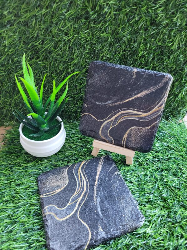 Decoupaged Slate Coasters – Black Marble – Set of 2 - main product image