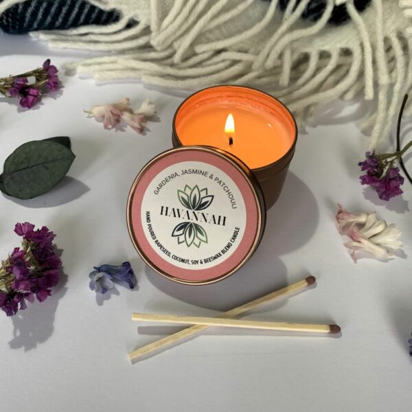 Gardenia, Jasmine and Patchouli Beeswax Blend Tin Candle - main product image