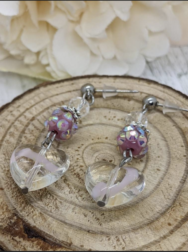 Glass Heart and Czech Crystal Drop Earrings - product image 4