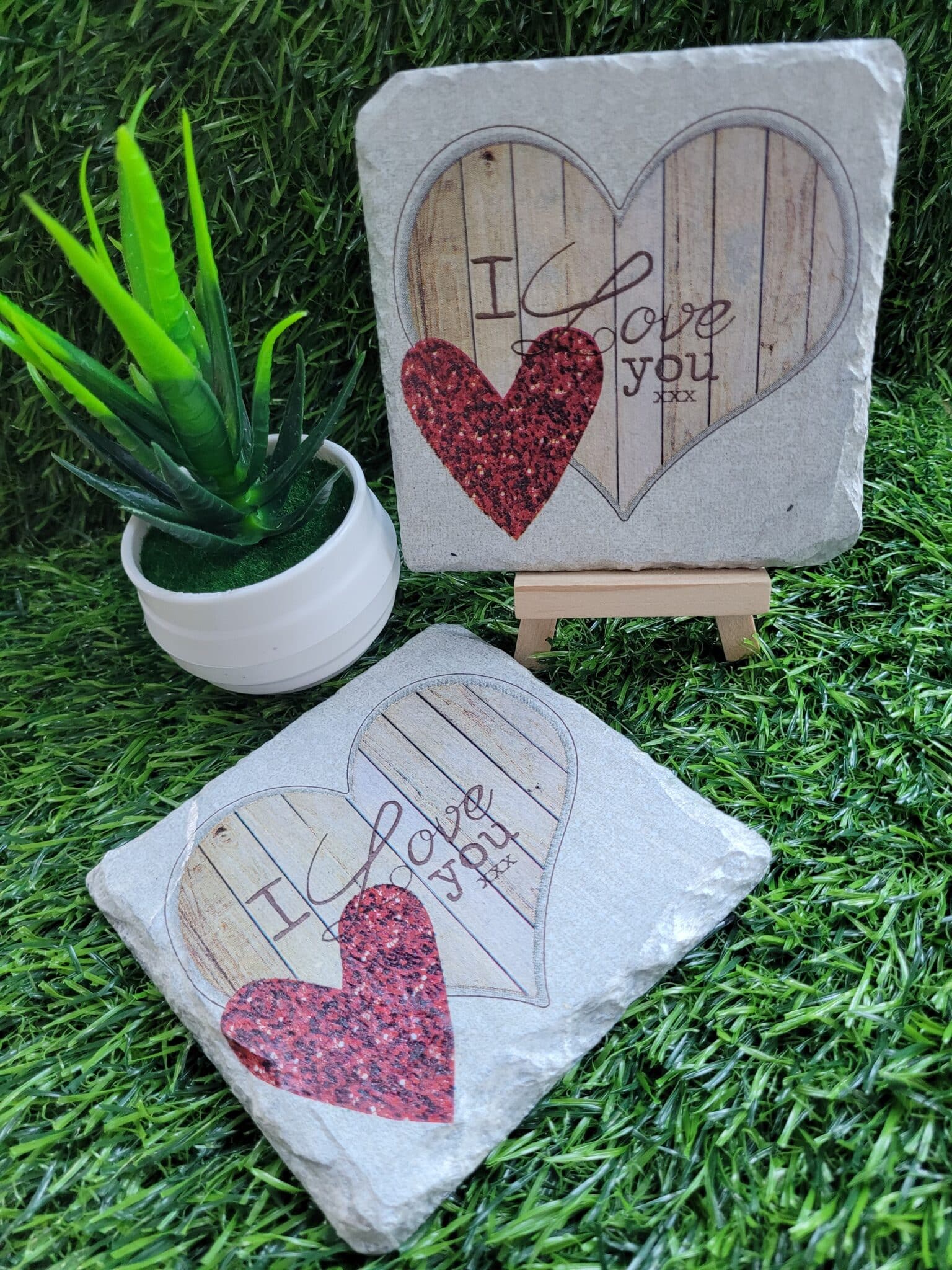 Decoupage Slate Coasters – I Love You – Set of 2 - main product image