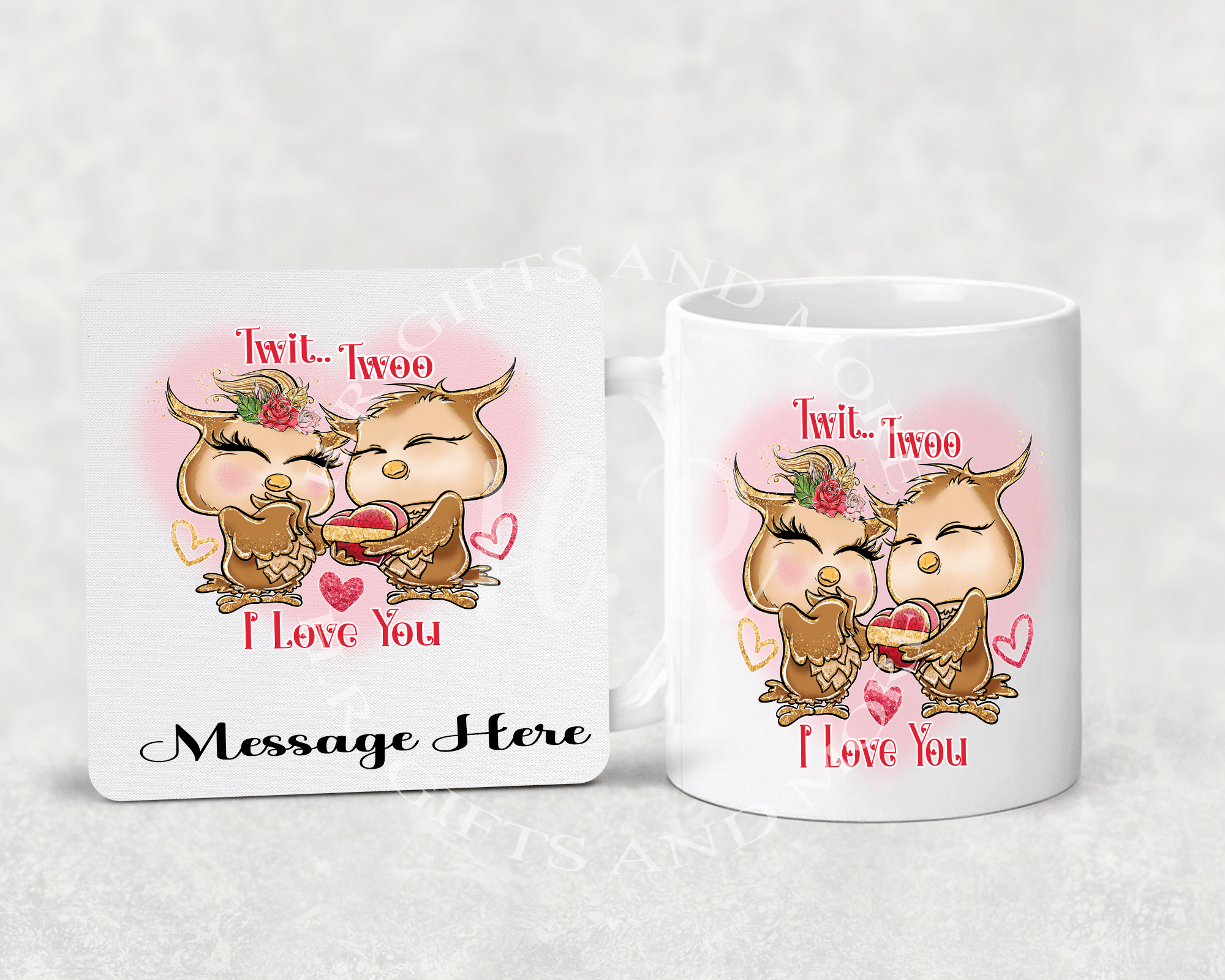 Personalised Twit Twoo I Love You Mug and Coaster Set - main product image