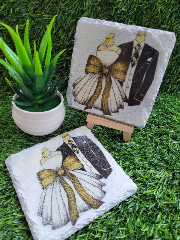 Decoupaged Slate Coasters – Wedding Bells – Set of 2 - main product image