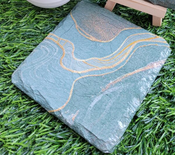 Decoupaged Slate Coasters – Green Marble – Set of 2 - product image 2