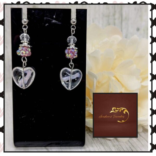 Glass Heart and Czech Crystal Drop Earrings - main product image