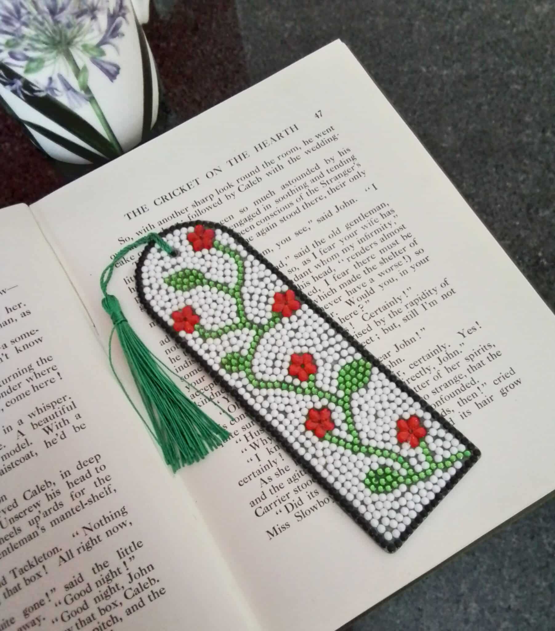 Diamond Art Bookmarks, Trailing Flowers, Book Lover Gift – Red - main product image