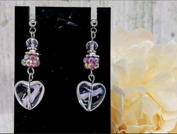 Glass Heart and Czech Crystal Drop Earrings - product image 3