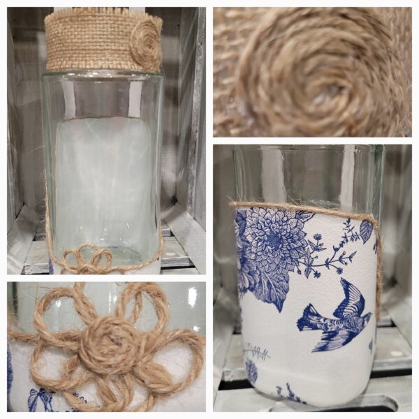 Unique Upcycled Decoupage Jar Gift – Vase, Storage, Kitchen Utensils - main product image
