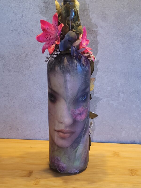 Upcycled Decoupaged Decorated Light Up Bottle – Pink Lily Fairy - product image 4