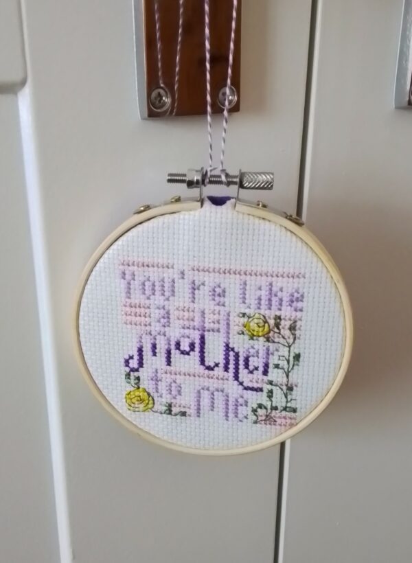 You’re Like A Mother To Me, Hand Stitched Hoop Decoration, Mother’s Day Gift, Bonus Mum – Purple - product image 2