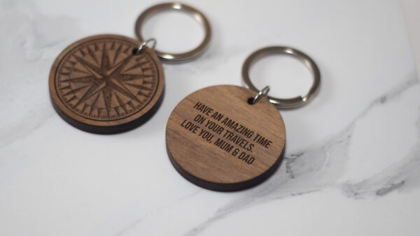 Personalised Wooden Walnut Keyring-Custom Compass Engraved Walnut Keyring - main product image