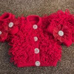 Hand knitted Loopy cardigan, hat and booties