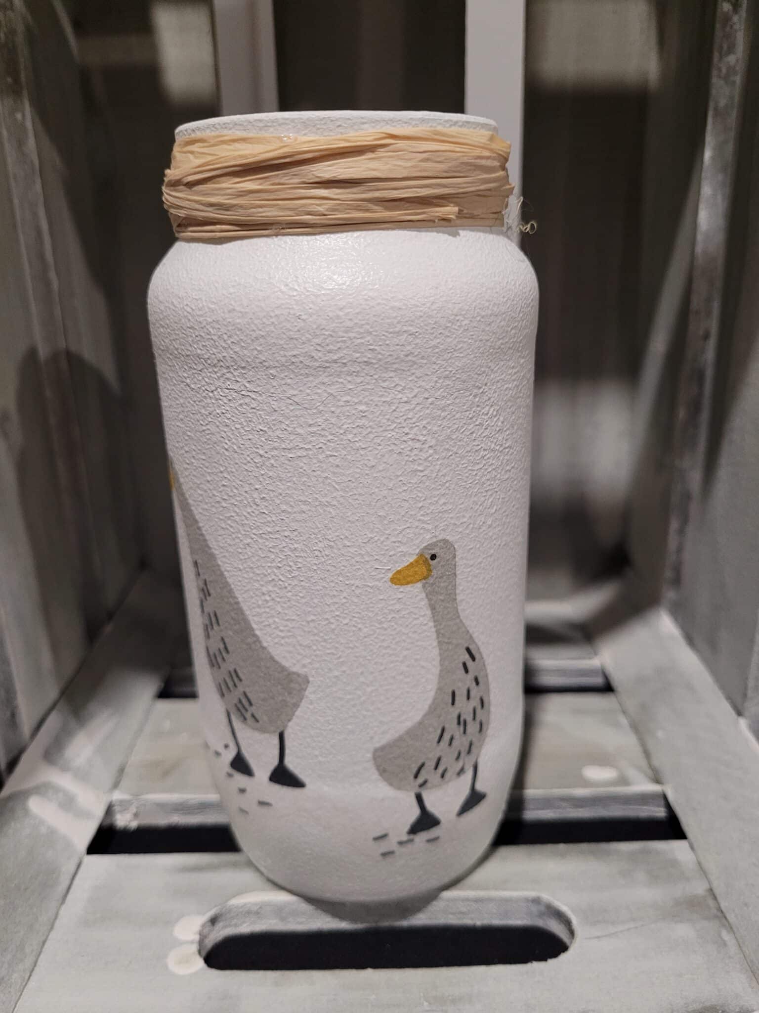 Small Upcycled Decoupaged Jar – Ducks - main product image