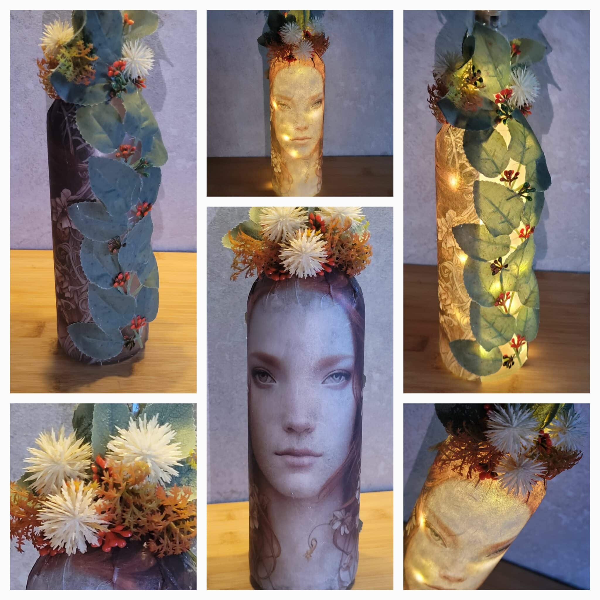 Upcycled Decoupaged Decorated Light Up Bottle – Ginger Fairy - main product image