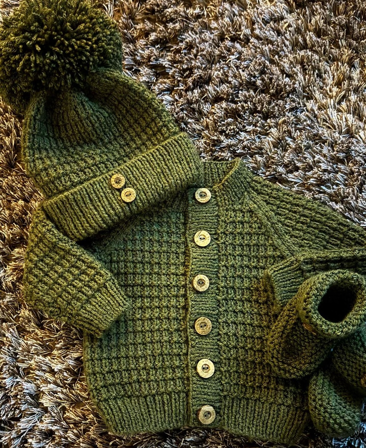 Hand knitted cardigan hat and booties - main product image