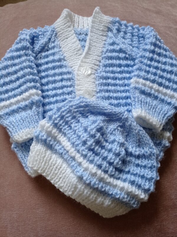 Baby blue cardigan and beanie hat - main product image
