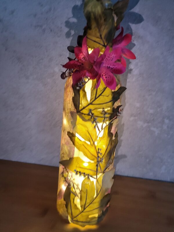 Upcycled Decoupaged Decorated Light Up Bottle – Pink Lily Fairy - product image 2