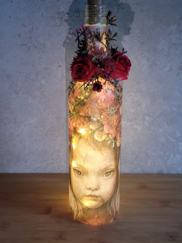 Upcycled Decoupage Decorated Light Up Bottle – Bunny Fairy SOLD - product image 4
