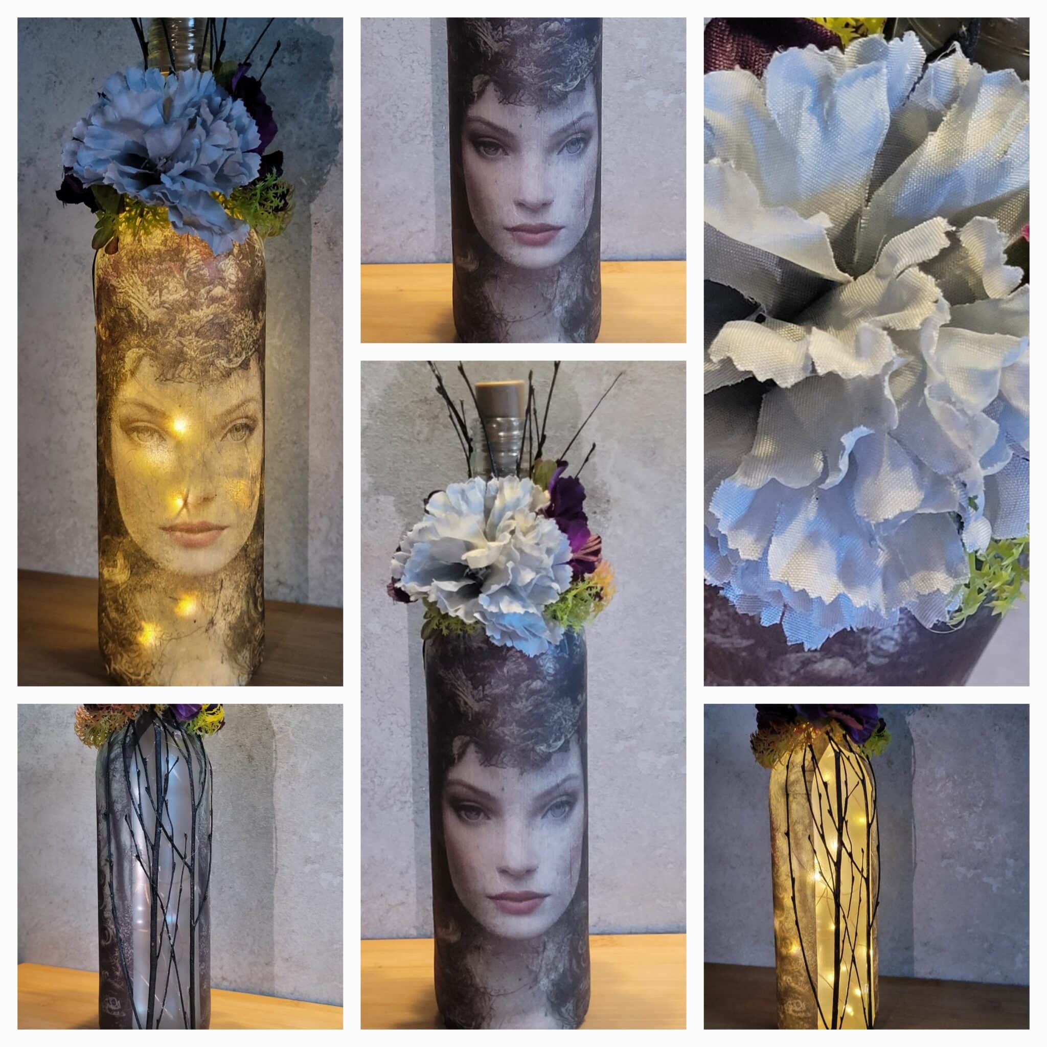 Upcycled Decoupaged Decorated Light Up Bottle – Purple Fairy - main product image