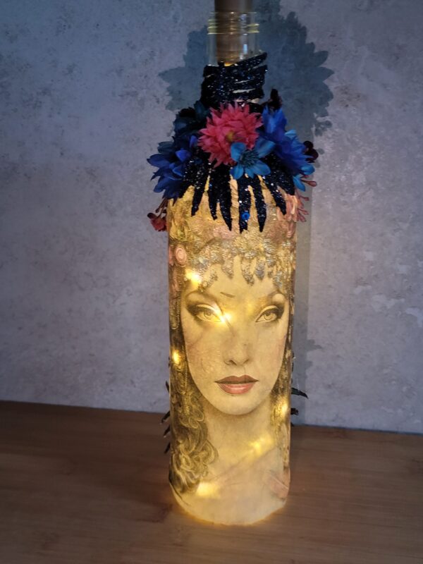 Upcycled Decoupaged Decorated Light Up Bottle – Blue Glitter Fairy - product image 4