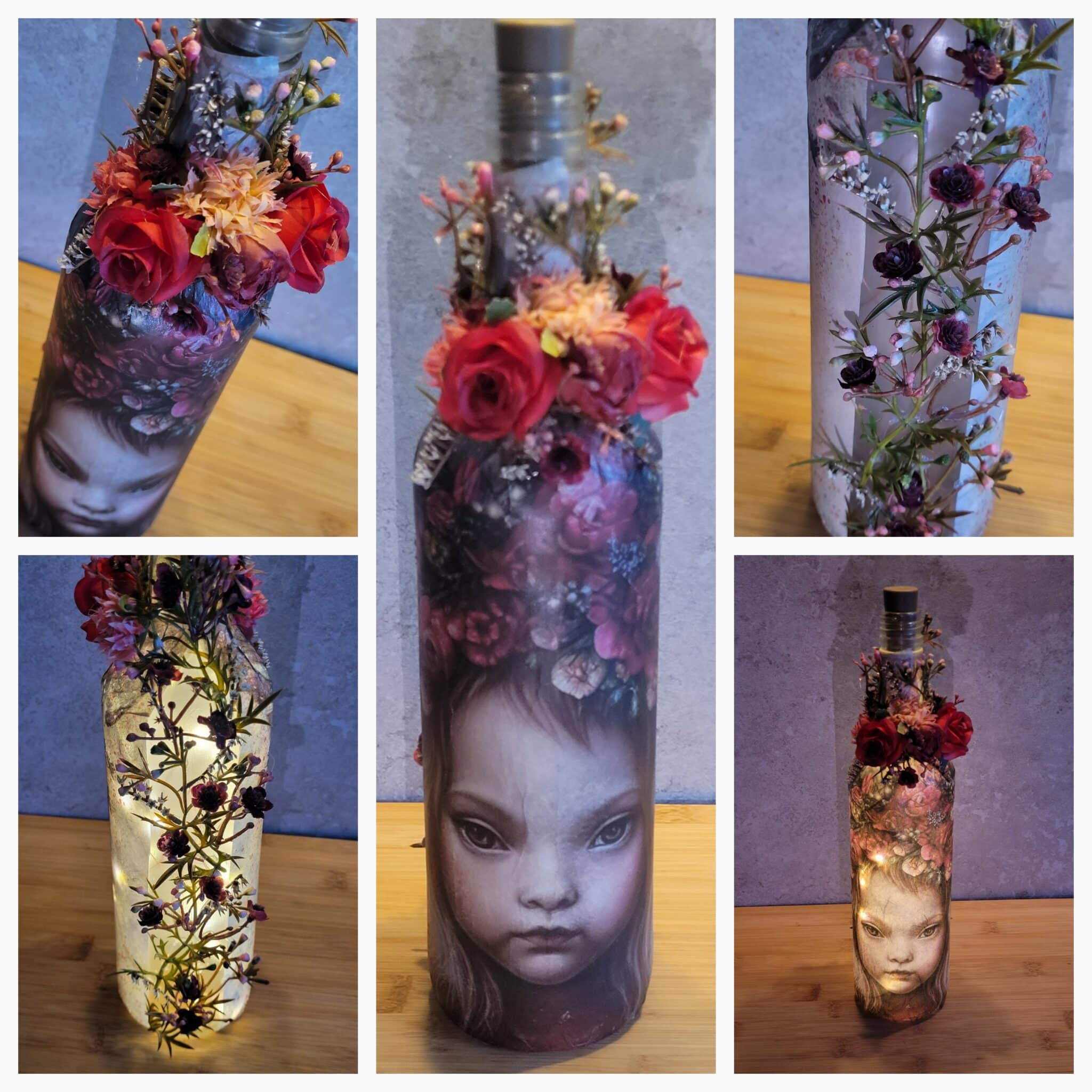 Upcycled Decoupaged Decorated Light Up Bottle – Bunny Fairy - main product image