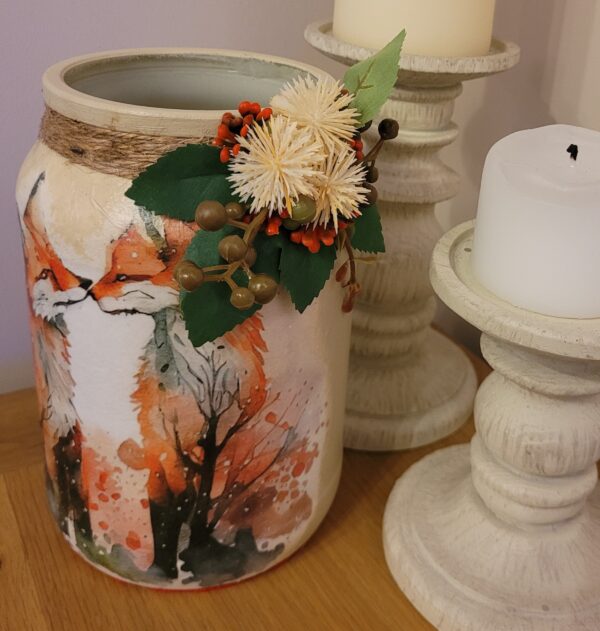Large Upcycled Decoupaged Jar – Love Foxes - main product image