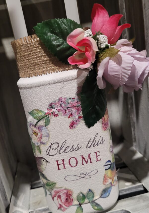 Medium Upcycled Decoupaged Jar – Bless This Home’ - product image 3