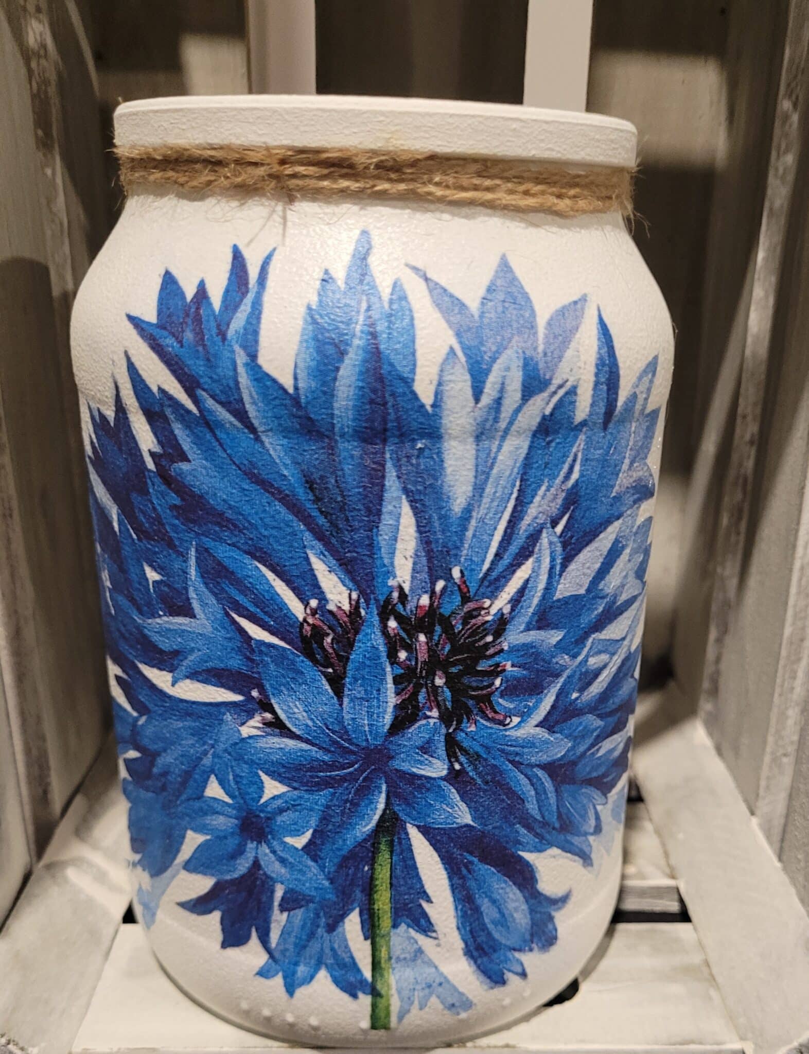 Large Upcycled Decoupaged Jar – Big Blue - main product image