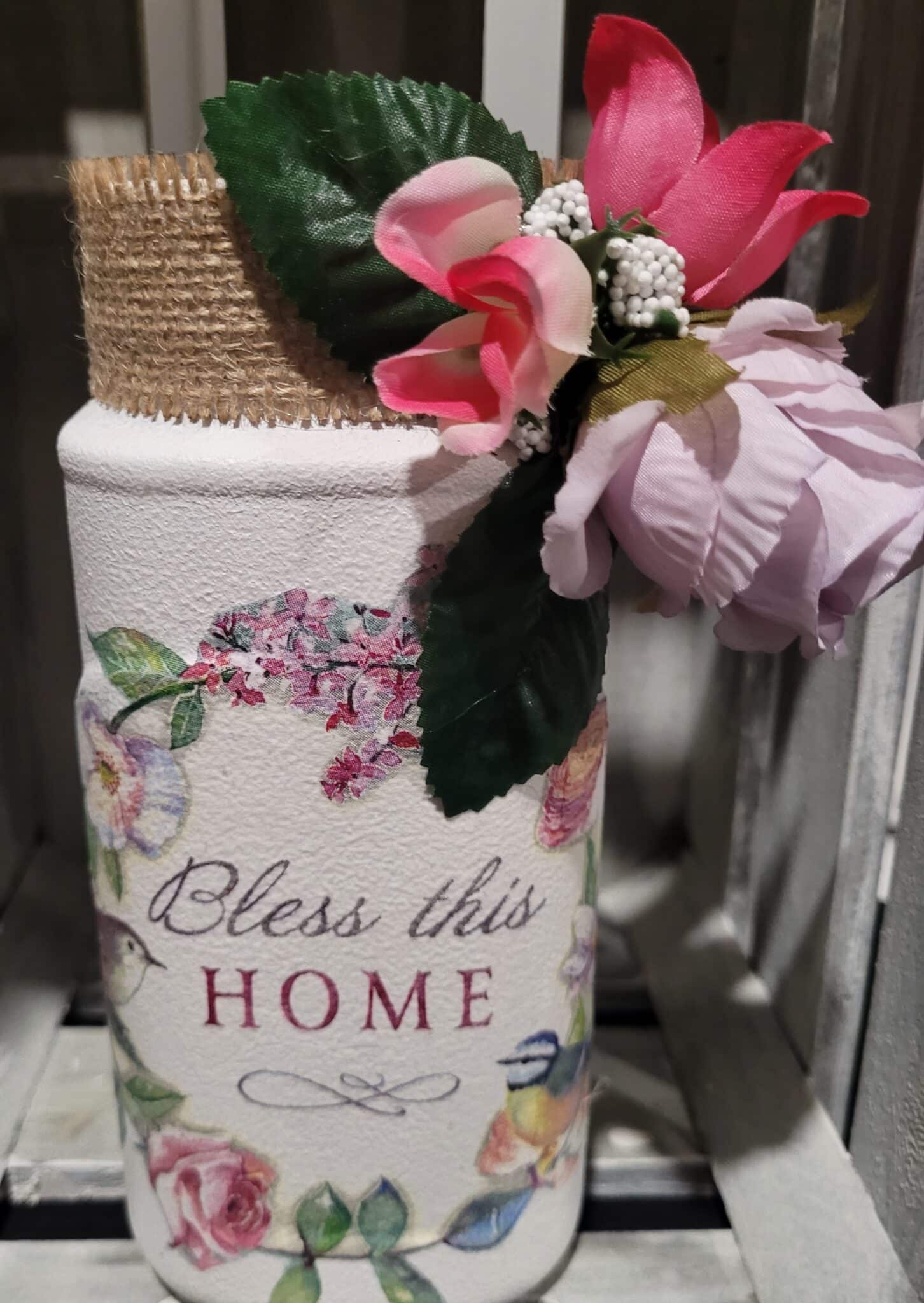 Medium Upcycled Decoupaged Jar – Bless This Home’ - main product image