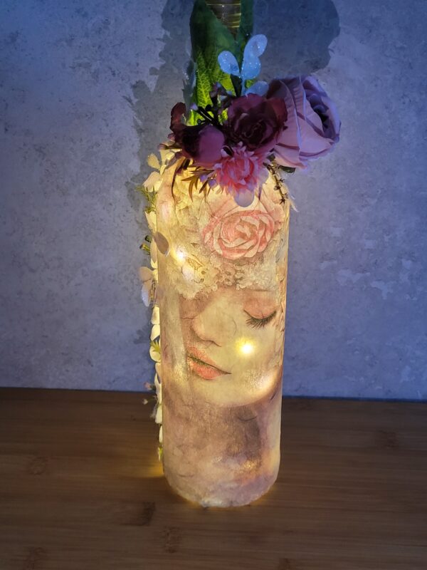 Upcycled Decoupaged Decorated Light Up Bottle – Rose Fairy - product image 4