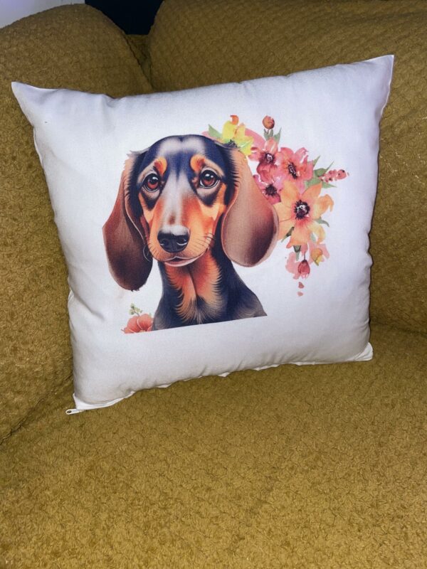 Dachshund Flower Polyester Pillow Case 40 x 40 cm white | Gift for her | Gift for him| - product image 3