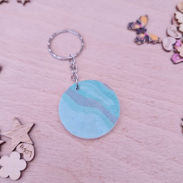 Handmade Turquoise Marble Wooden Decoupaged Round Keyring – FREE UK DELIVERY - product image 5