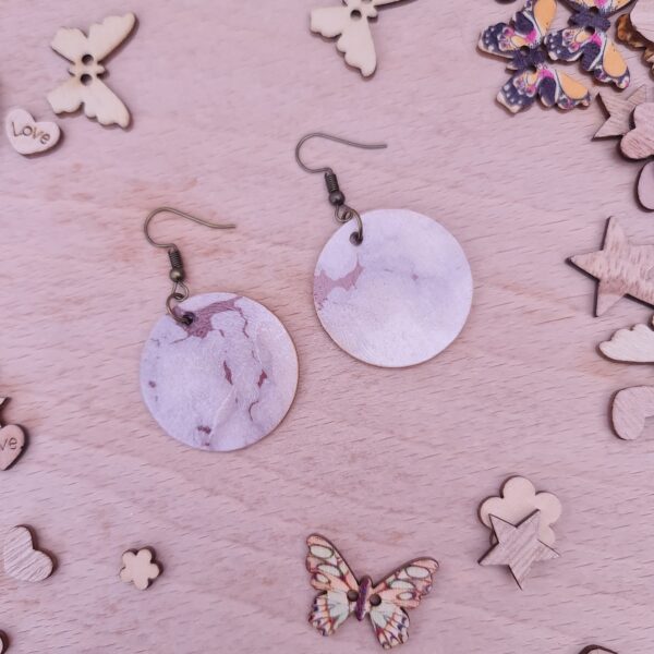 Grey Gold Marble Wooden Decoupaged Round Copper Plated Earrings – FREE UK P&P - product image 4